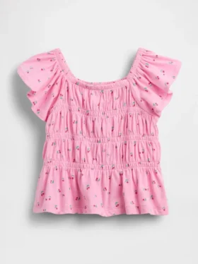 Top con mangas vaporosas y fruncido para bebés y niños