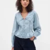 Top con peplum, cuello en V y cuello