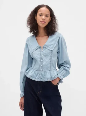 Top con peplum, cuello en V y cuello