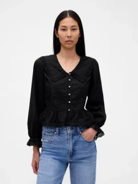Top con peplum, cuello en V y cuello