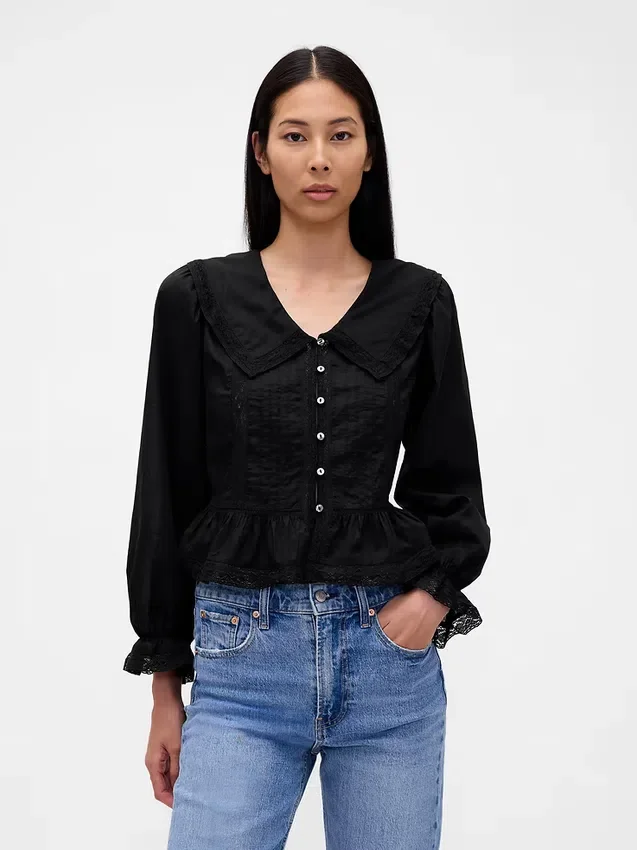 Top con peplum, cuello en V y cuello