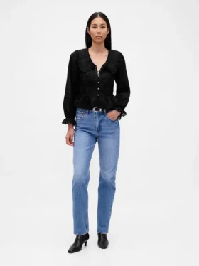 Top con peplum, cuello en V y cuello