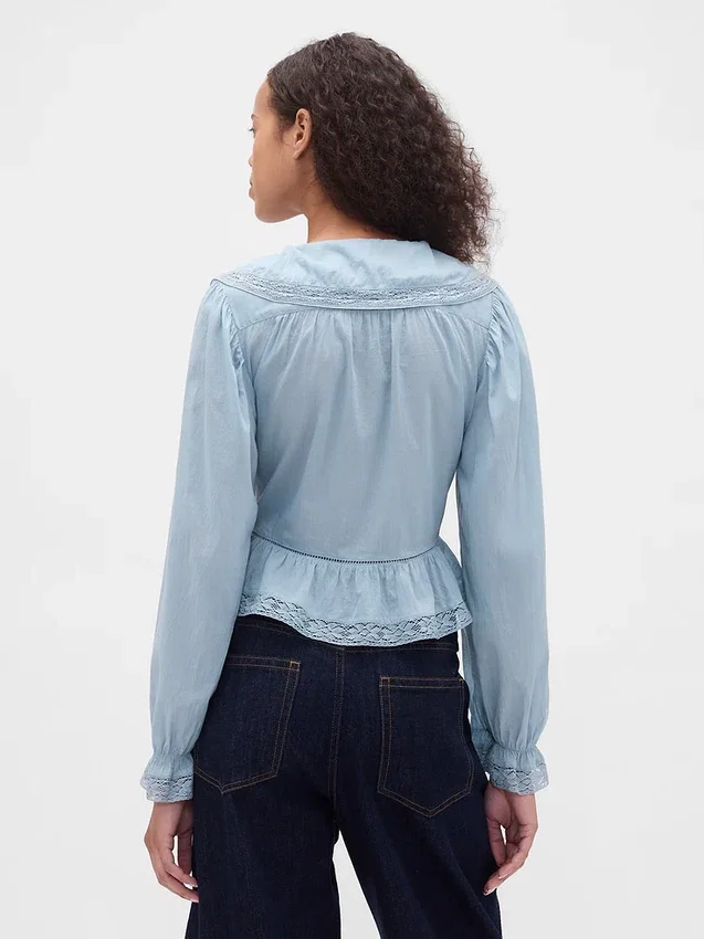 Top con peplum, cuello en V y cuello
