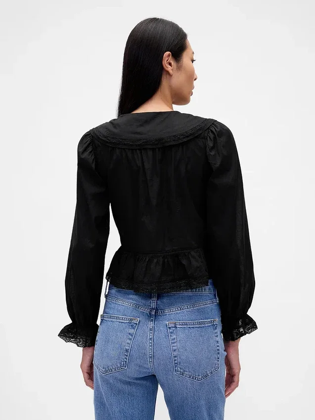 Top con peplum, cuello en V y cuello