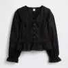 Top con peplum, cuello en V y cuello