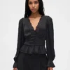 Top con peplum, cuello en V y ojales