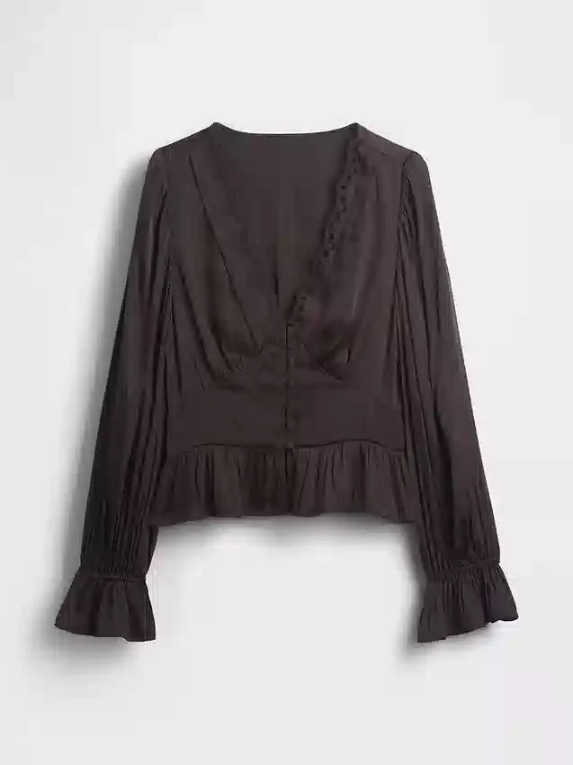 Top con peplum, cuello en V y ojales