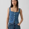 Top corsé con bolsillos de denim