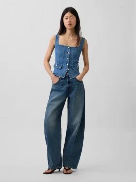 Top corsé con bolsillos de denim