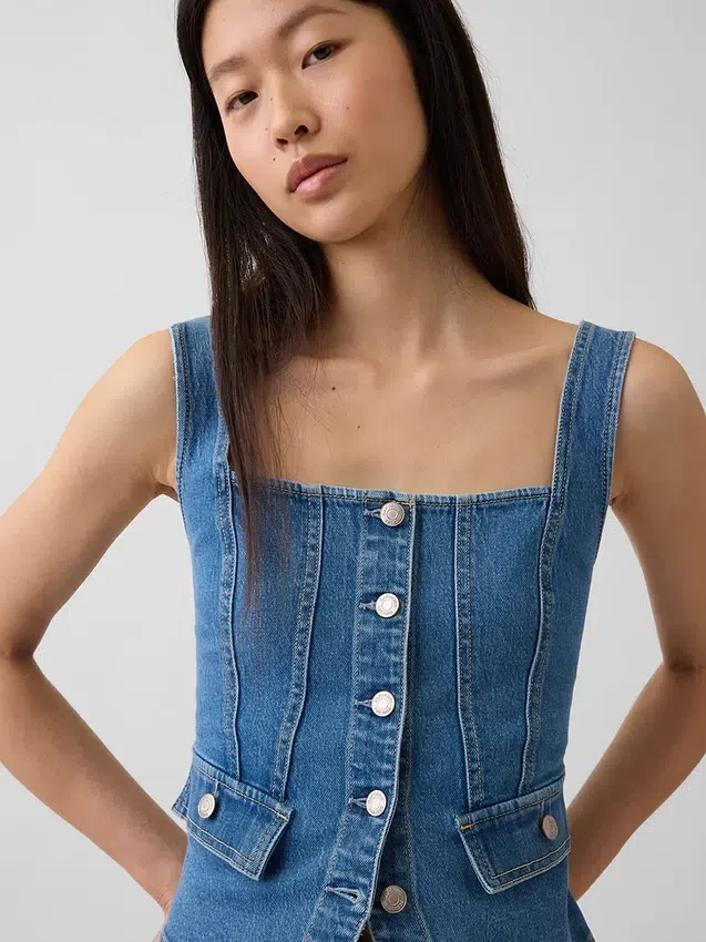 Top corsé con bolsillos de denim
