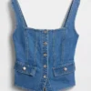 Top corsé con bolsillos de denim
