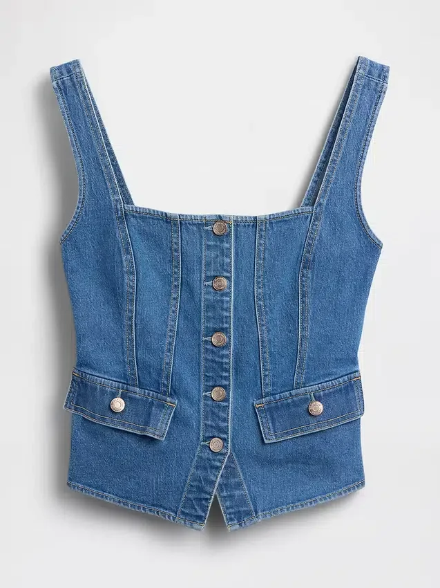 Top corsé con bolsillos de denim