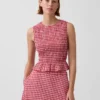 Top corto con peplum de cuadros vichy fruncido