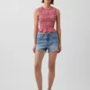 Top corto con peplum de cuadros vichy fruncido