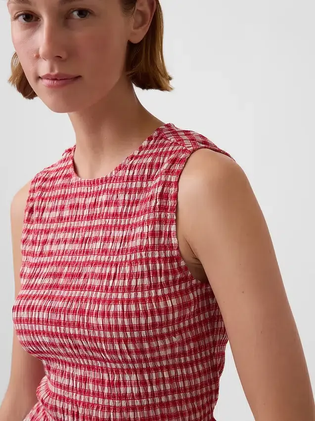 Top corto con peplum de cuadros vichy fruncido