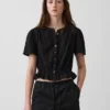 Top corto con peplum de gasa de algodón