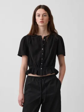 Top corto con peplum de gasa de algodón