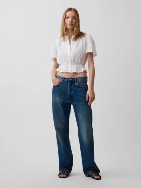 Top corto con peplum de gasa de algodón