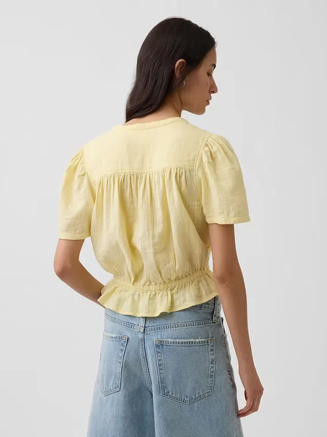 Top corto con peplum de gasa de algodón