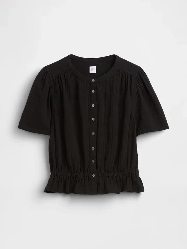 Top corto con peplum de gasa de algodón
