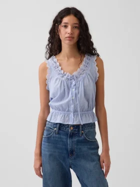 Top corto con peplum y lazo delantero con ojales