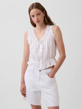 Top corto con peplum y lazo delantero con ojales
