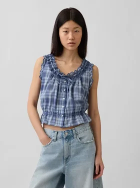 Top corto con peplum y lazo delantero con ojales