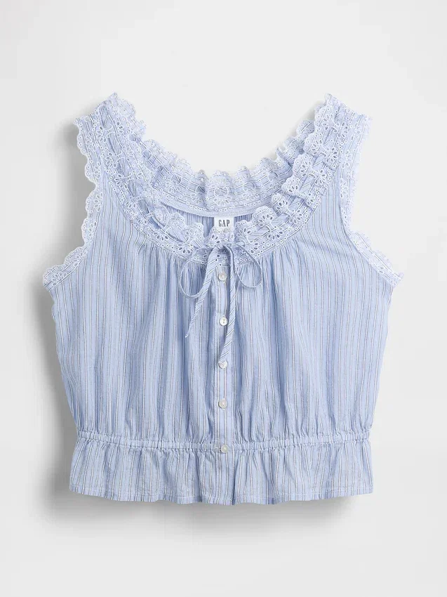 Top corto con peplum y lazo delantero con ojales