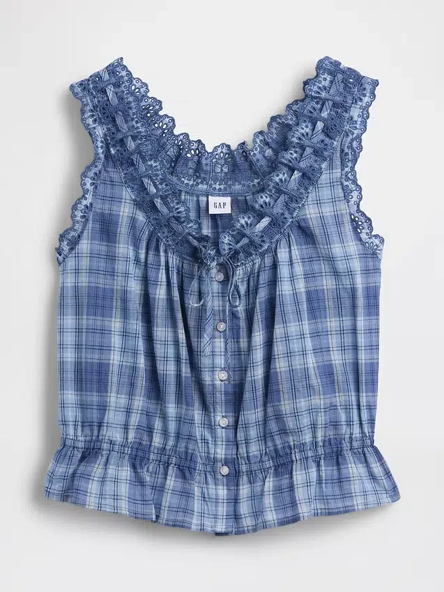 Top corto con peplum y lazo delantero con ojales
