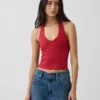Top corto de cuello halter de punto tupido