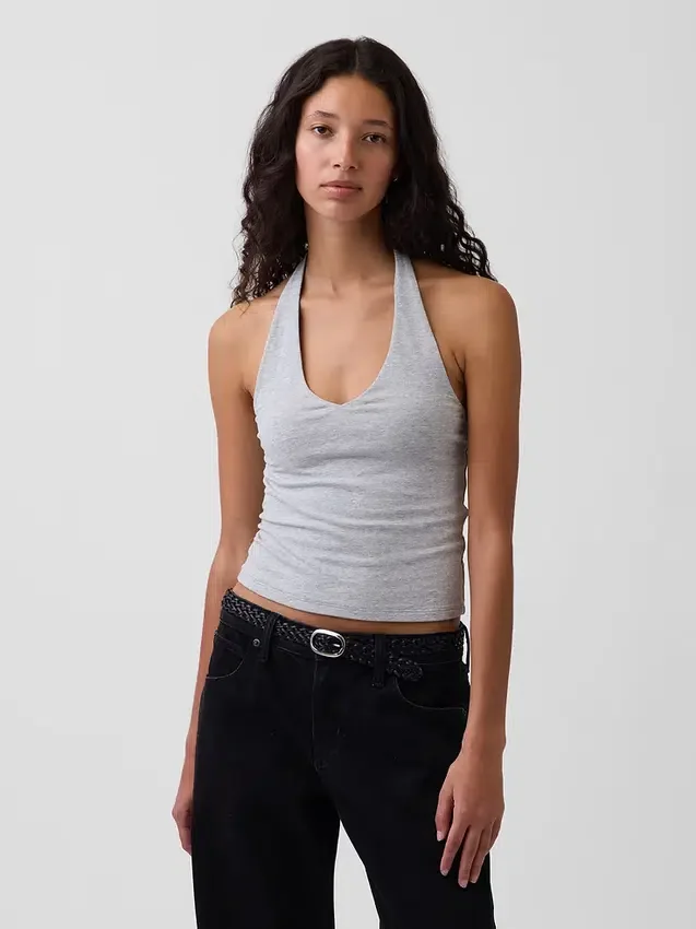 Top corto de cuello halter de punto tupido