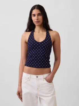 Top corto de cuello halter de punto tupido