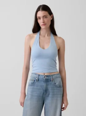 Top corto de cuello halter de punto tupido