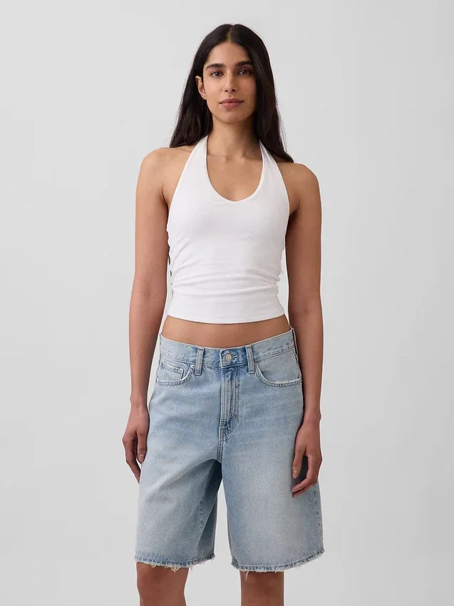 Top corto de cuello halter de punto tupido