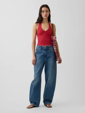 Top corto de cuello halter de punto tupido