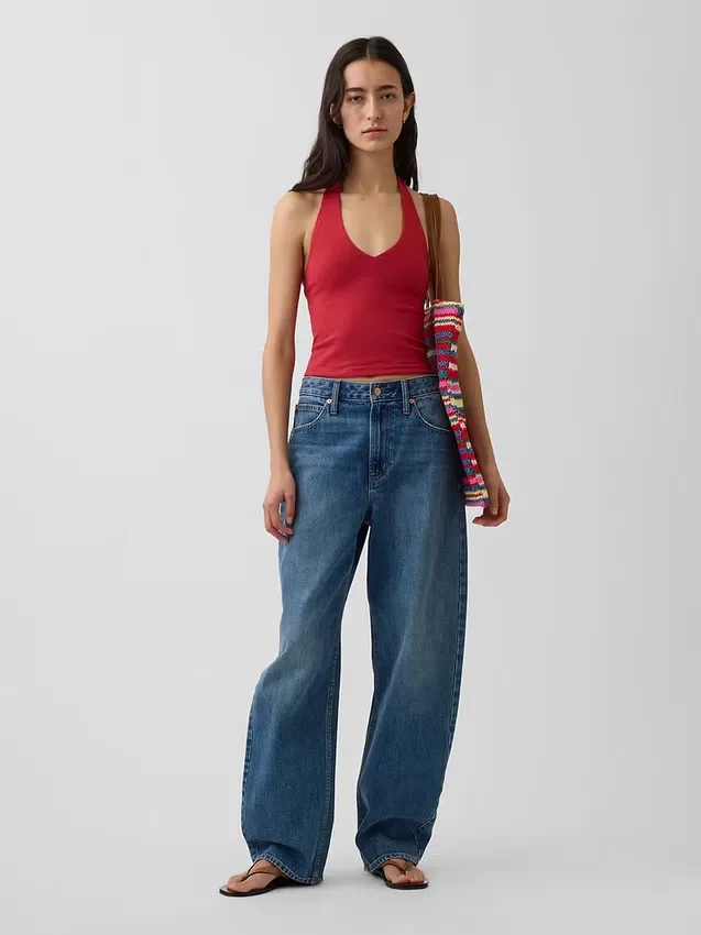Top corto de cuello halter de punto tupido