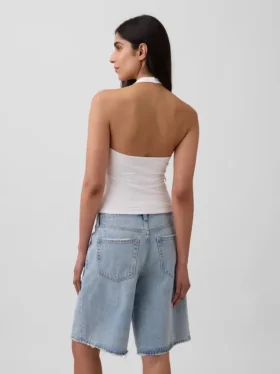 Top corto de cuello halter de punto tupido