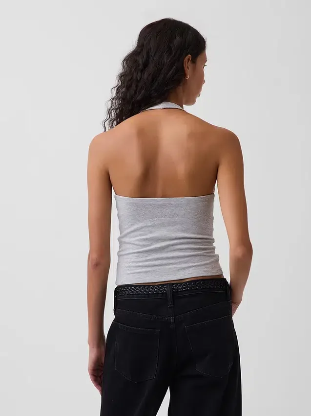 Top corto de cuello halter de punto tupido