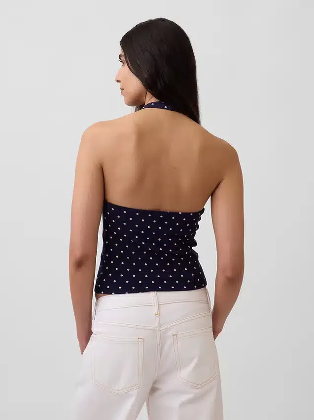 Top corto de cuello halter de punto tupido