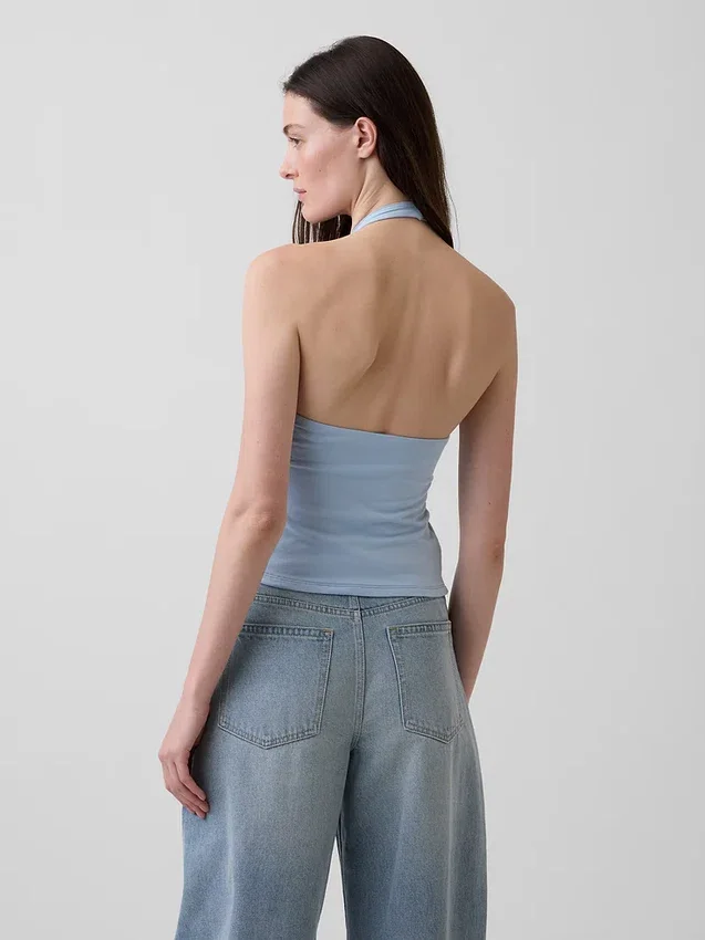 Top corto de cuello halter de punto tupido