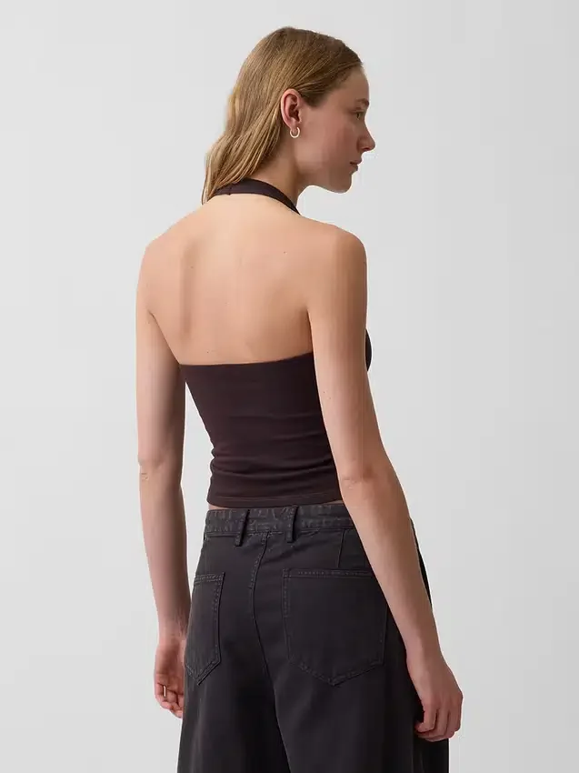 Top corto de cuello halter de punto tupido