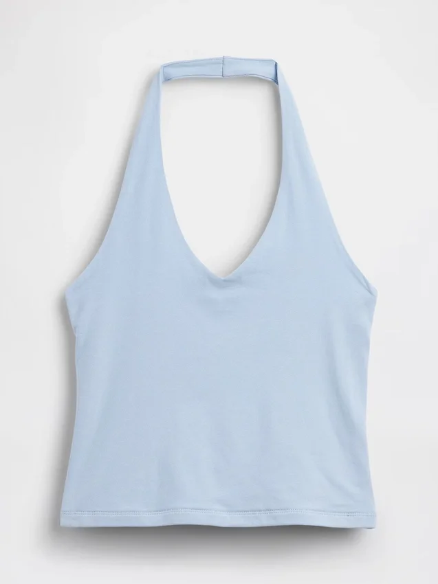 Top corto de cuello halter de punto tupido