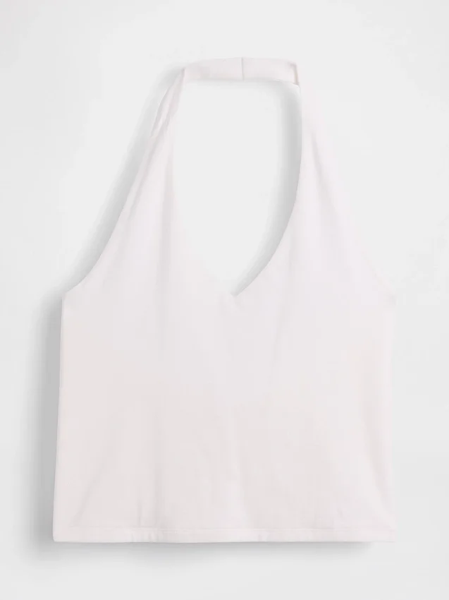 Top corto de cuello halter de punto tupido
