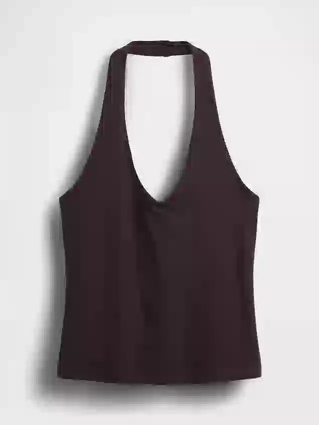 Top corto de cuello halter de punto tupido