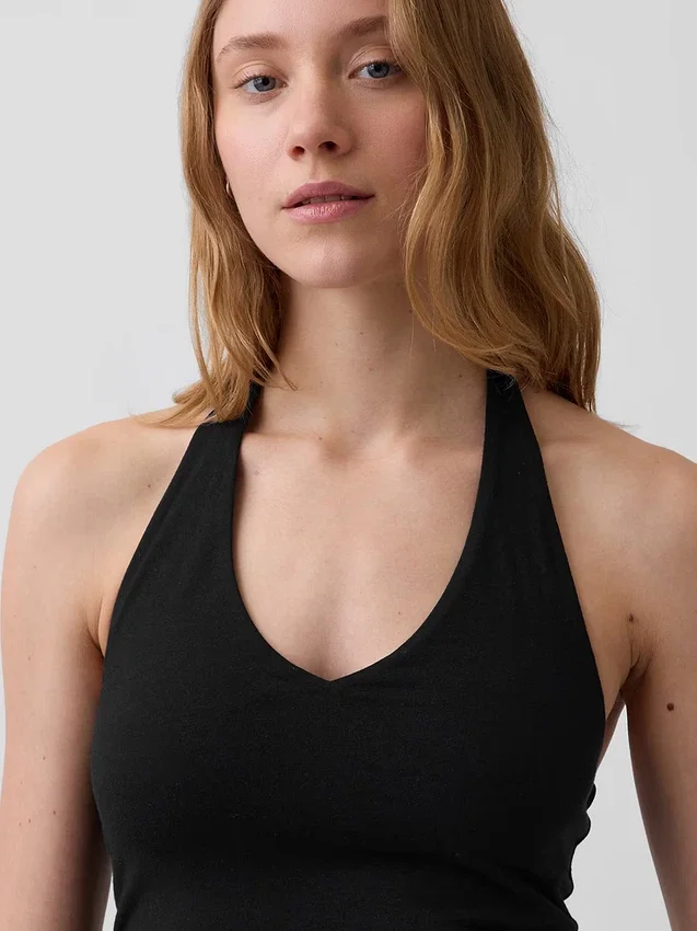 Top corto de cuello halter de punto tupido