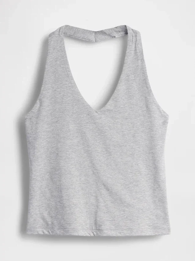 Top corto de cuello halter de punto tupido