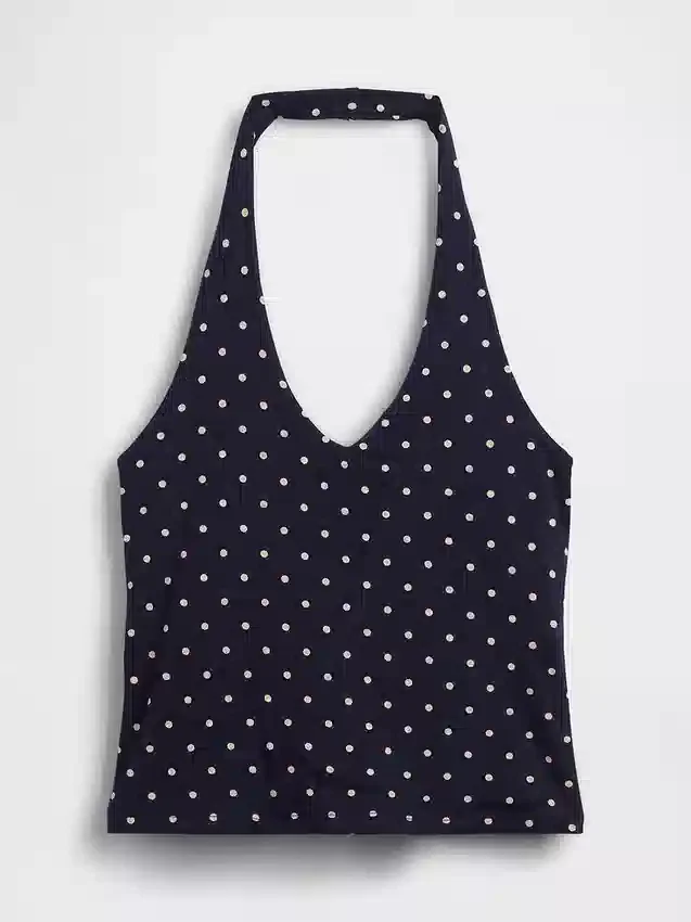 Top corto de cuello halter de punto tupido
