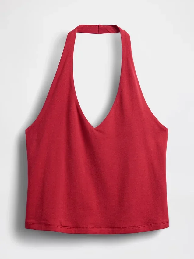 Top corto de cuello halter de punto tupido