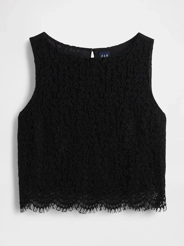 Top corto de encaje con cuello barco