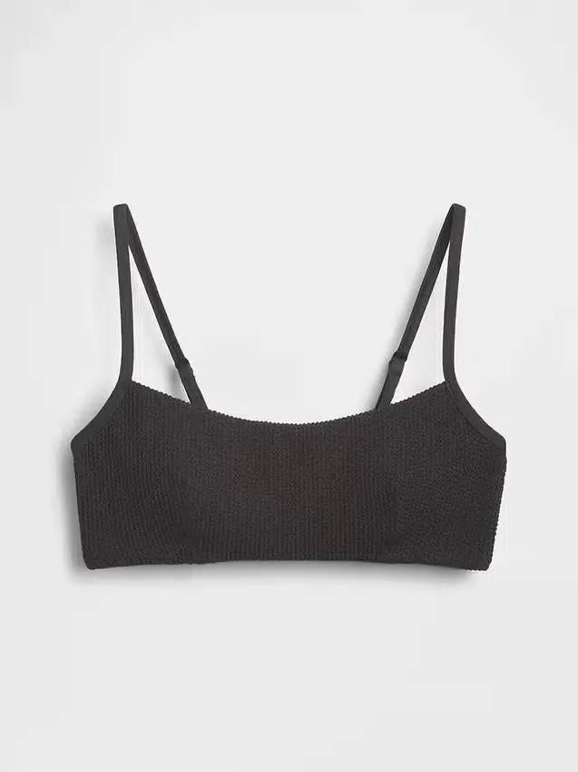 Top de bikini de punto acanalado con cuello redondo